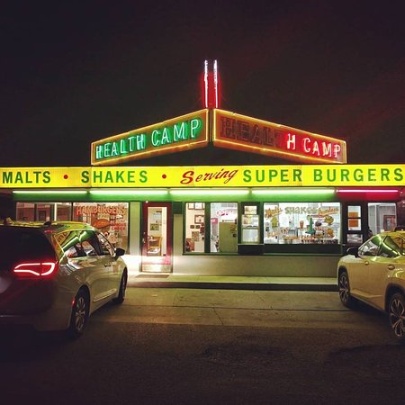 Retro burger joint at night